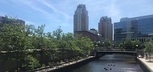 a view of the buildings in providence over a river